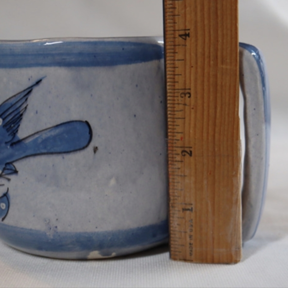 Vintage Mexican Tonala Hand Painted & Glazed Blue Bird Mug Signed - Picture 9 of 10